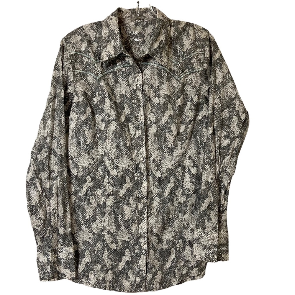 Wrangler Rock 47 Jewel Embossed Long Sleeve Snap Button Shirt Size Large